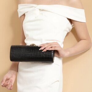 Elegant Black Crocodile-Embossed Clutch